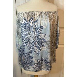 MTS Blue Floral Off Shoulder Blouse Top Size Medium Romantic